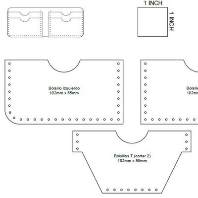 Plantilla descargable para billetera rústica de cuero.