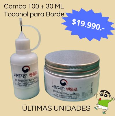 Goma Toconol para la Terminación de los Bordes de Cuero. Transparente.