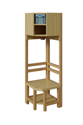 Innenecke für Komplettgarderobe mit Doppelablage & Boxen – offene Stütze Innenecke für Komplettgarderobe mit Doppelablage & Boxen – offene Stütze
