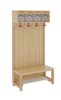 Komplettgarderobe mit Ablage & Boxen – Stütze mit Paneelrückwand & Aluminiumrost