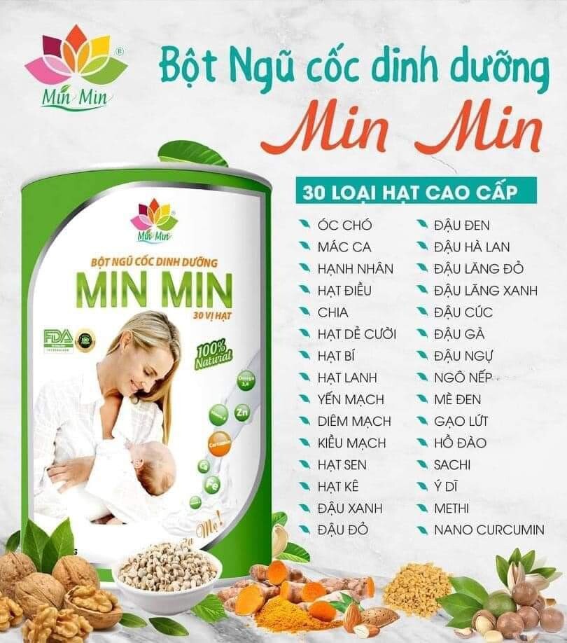 Ngũ cốc lợi sữa min min 30 hạt cho mẹ sau sinh 500g/1 hộp