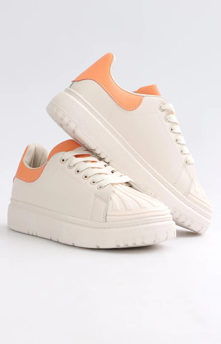Ladies Low Cut Casual Sneakers - Nude-Orange