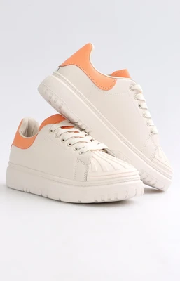 Ladies Low Cut Casual Sneakers - Nude-Orange