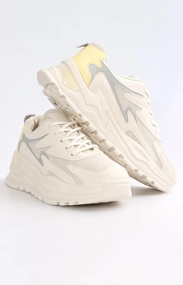 Ladies Lightweight Sneakers - Nude-Lemon-Light Grey