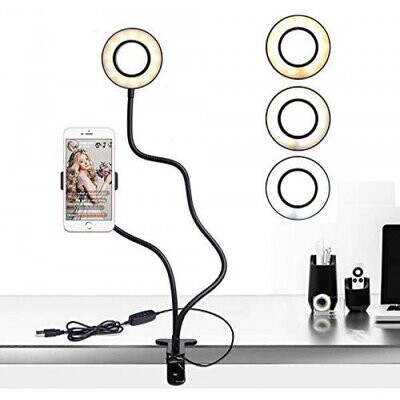 Soporte Flexible con Luz para Celular, + Clip de sujeción