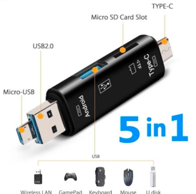 Adaptador OTG 5 en 1, iOS, Android, Windows, Mac