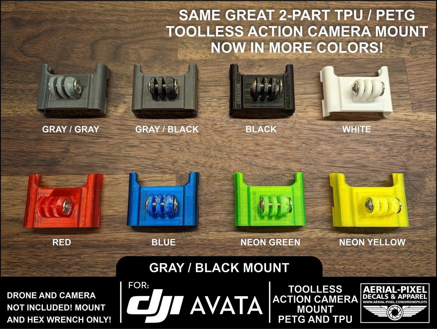 Aerial-Pixel Toolless GoPro Mount For DJI AVATA - 8 Colors Or Custom