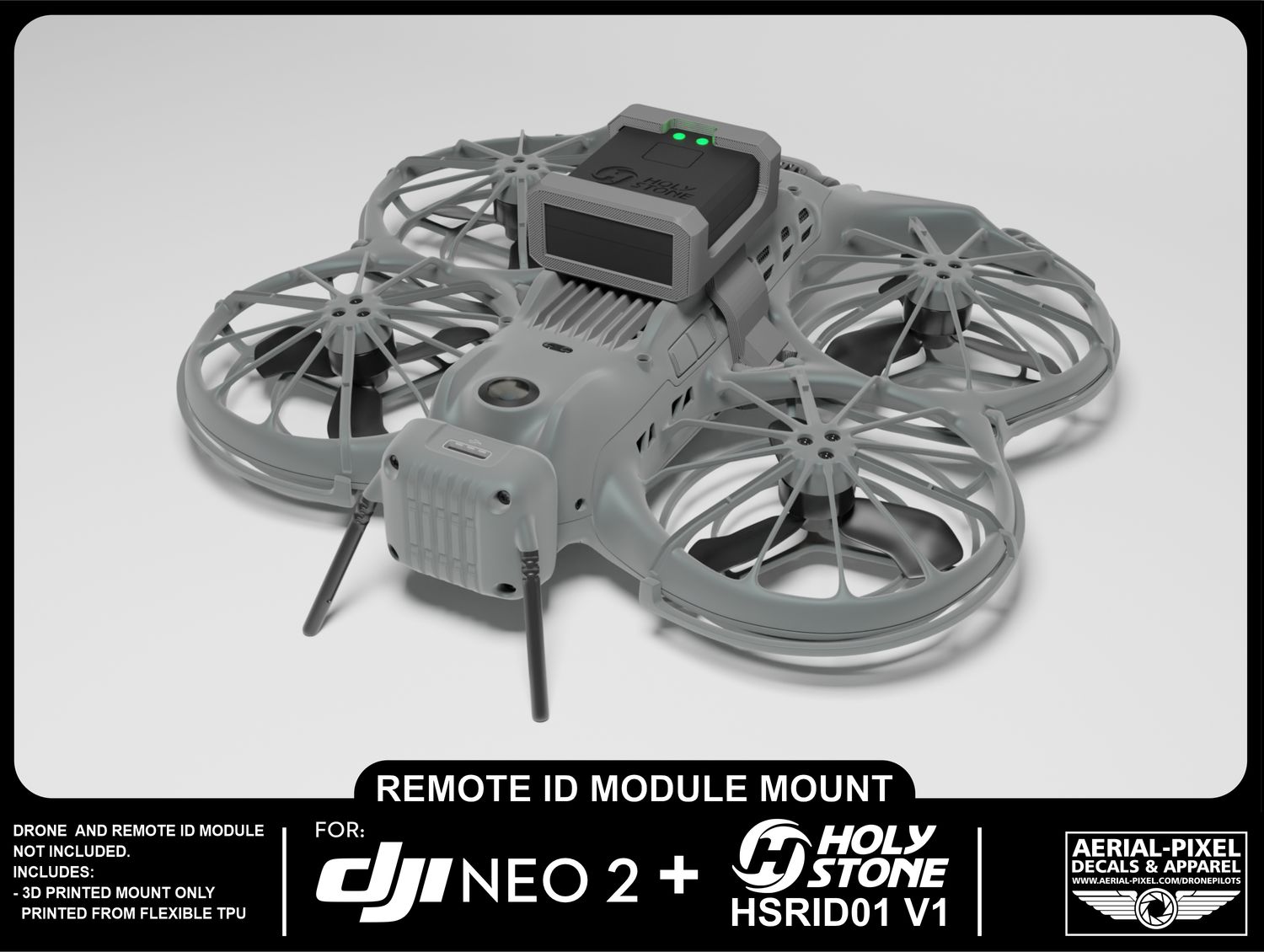 DJI Neo 2 Remote ID Mount for Holy Stone, Ruko, Potensic, DroneTag
