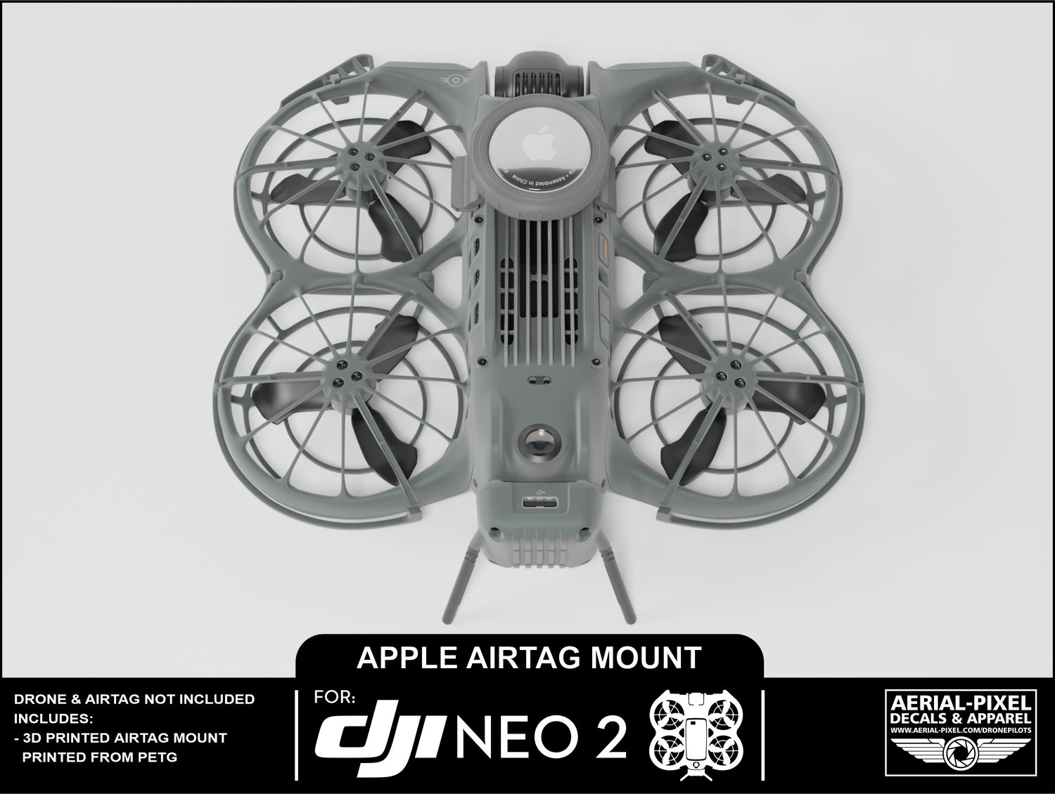 Aerial-Pixel DJI Neo 2 AirTag Holder – PETG Construction, Snap-On