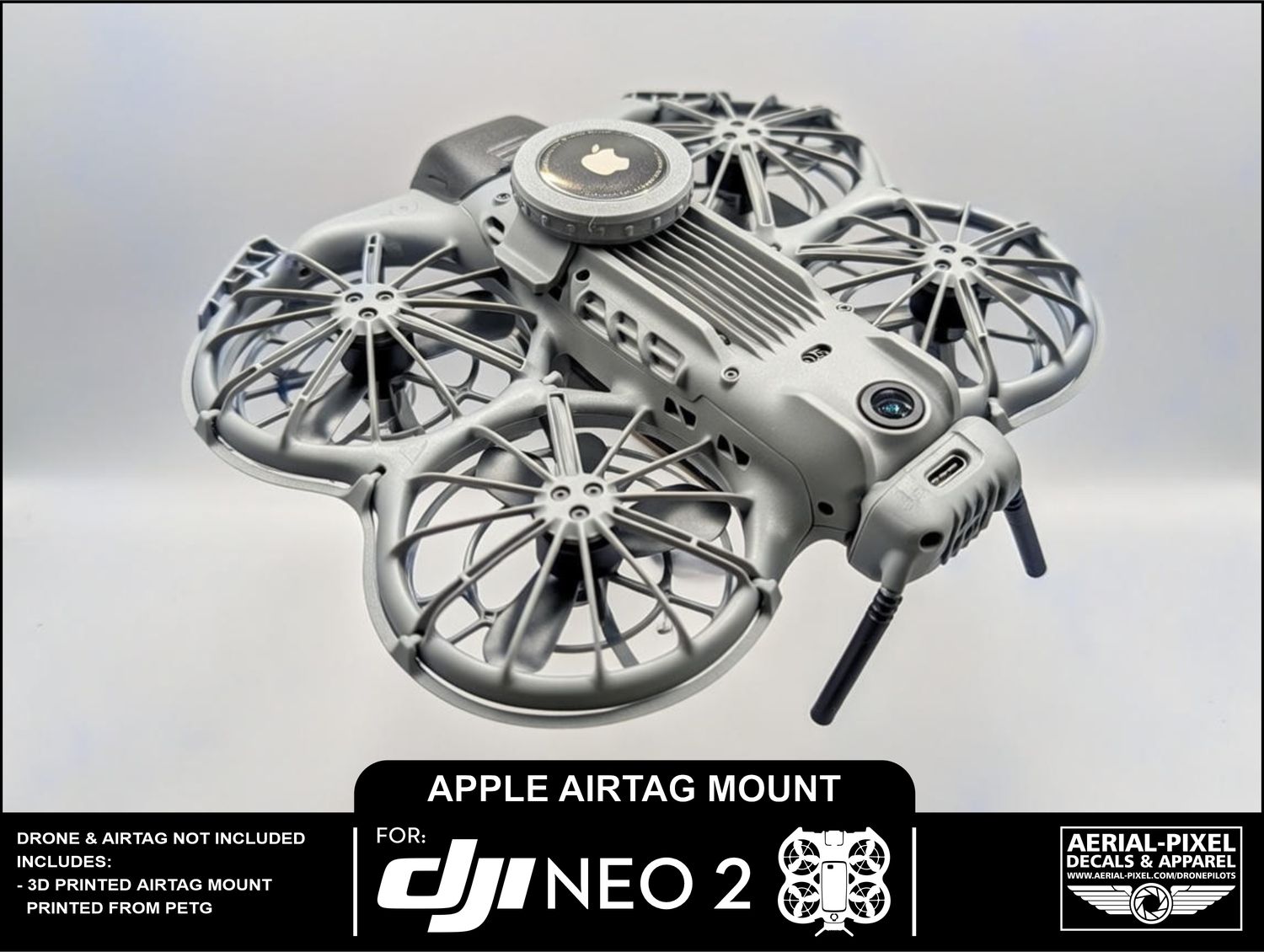 Aerial-Pixel DJI Neo 2 AirTag Holder – PETG Construction, Snap-On