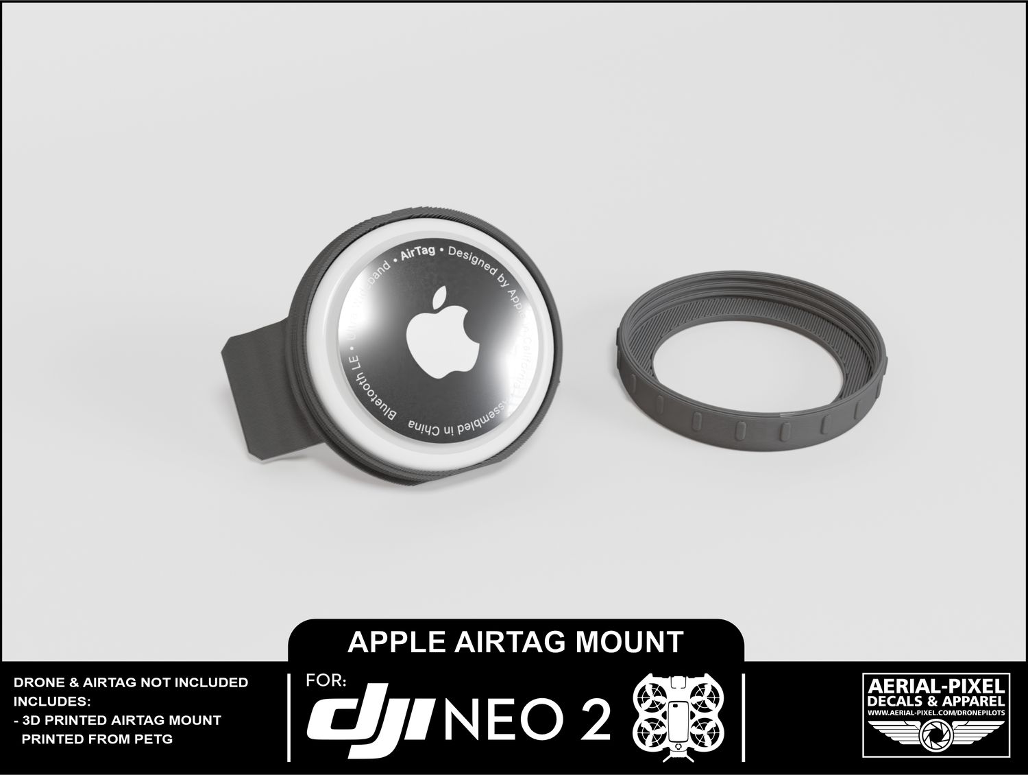 Aerial-Pixel DJI Neo 2 AirTag Holder – PETG Construction, Snap-On