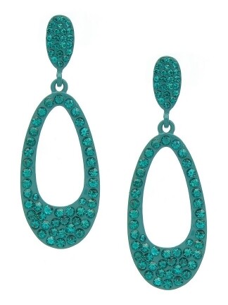 2.5-inch Crystal Pave Oval Hoop Casting Dangling Earrings Teal 2582-011