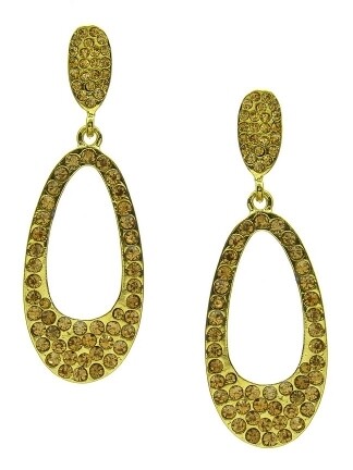 2.5-inch Crystal Pave Oval Hoop Casting Dangling Earrings Topaz 2582-011