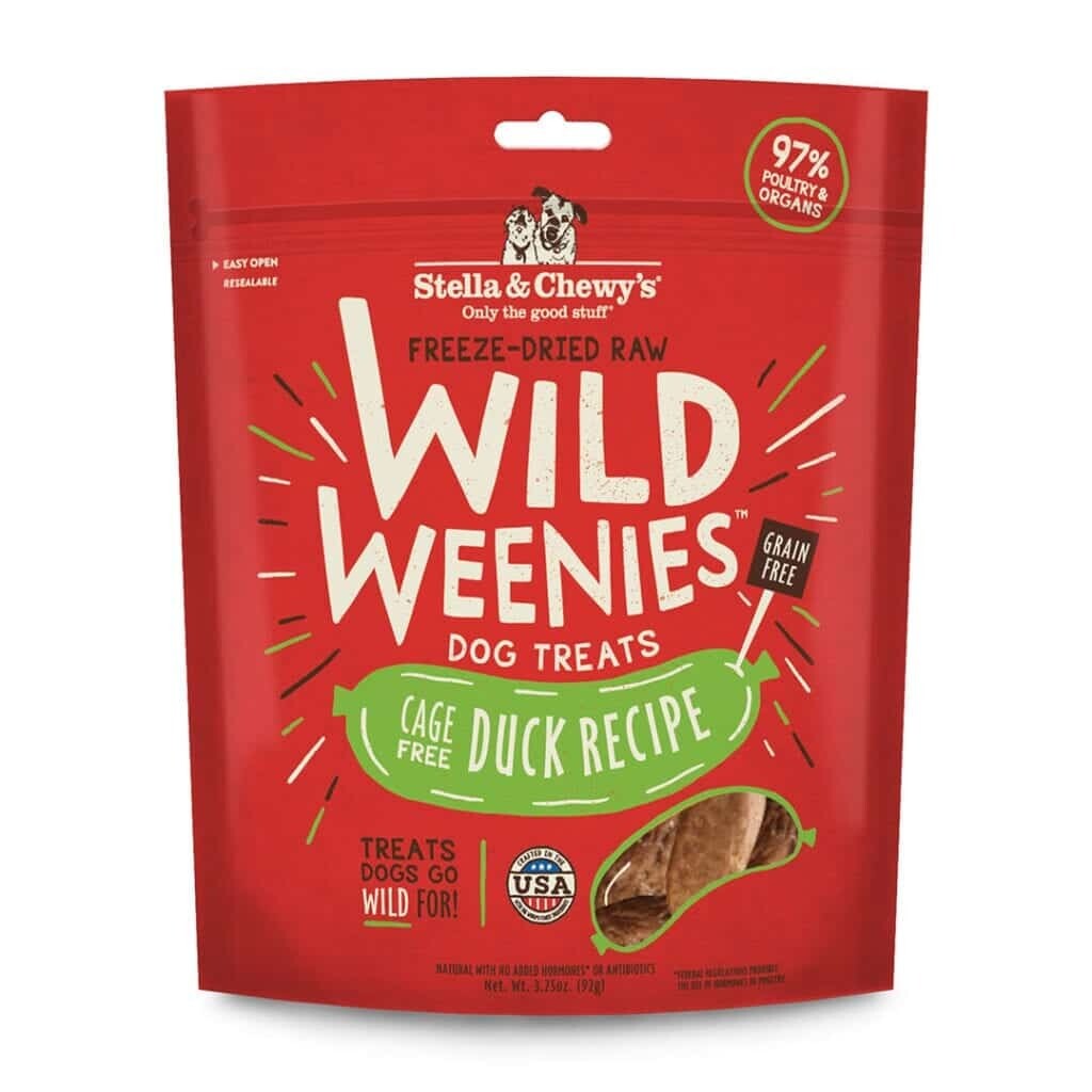Stella &amp; Chewy, Cage Free Duck Wild Weenies, 3.25 oz bag