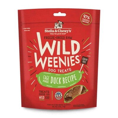 Stella &amp; Chewy, Cage Free Duck Wild Weenies, 3.25 oz bag