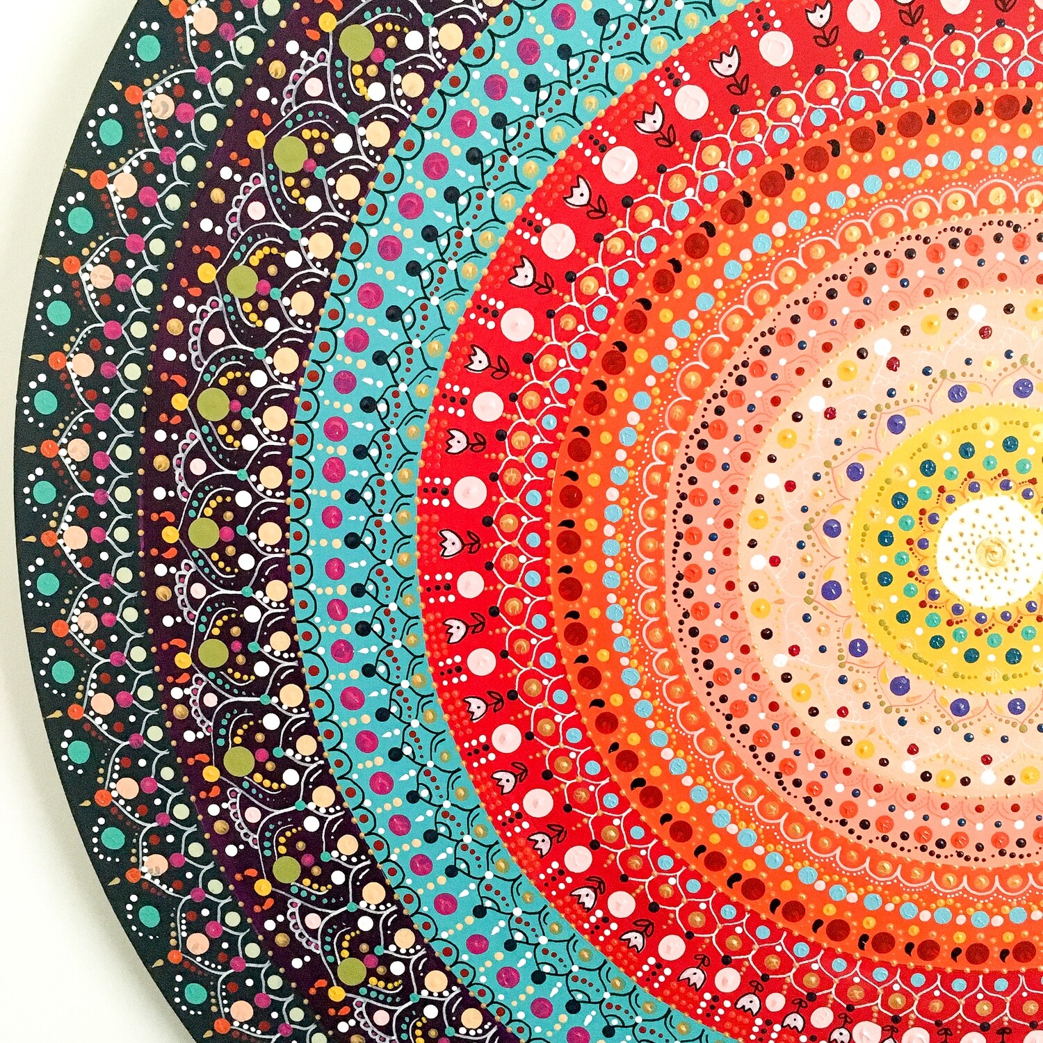 Mandala dot art, Original hand painted, Yoga studio decor, 28"