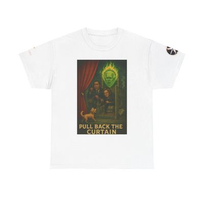 Playful Graphic Tee - Pull Back The Curtain, Unisex Cotton Shirt, Perfect for Casual Wear, Gift for Halloween, Movie Lovers, Fun Art Tee