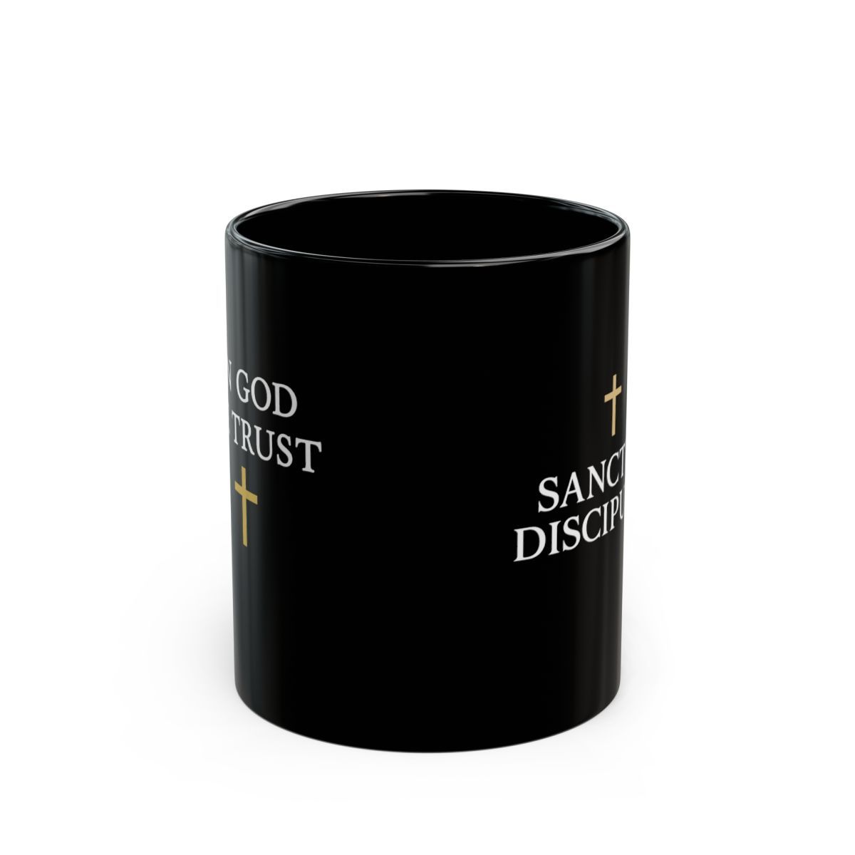 Faith-Inspired Black Mug - 'God Trusts' & 'Sanctus Discipulus' - Perfect Gift for Spiritual Enthusiasts, Coffee Lovers, Church Events, [...], Sizes: 11oz