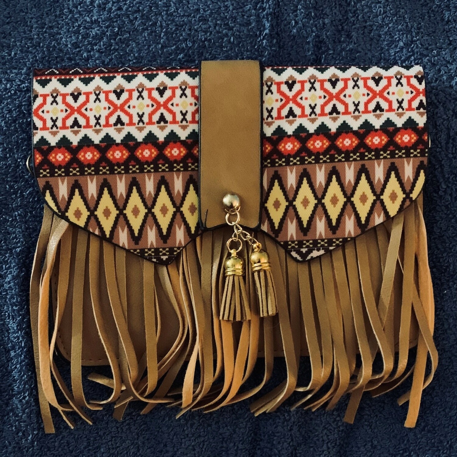 Zig Zag Leather and Fringe Cossbody Bag Light and Drown Combo