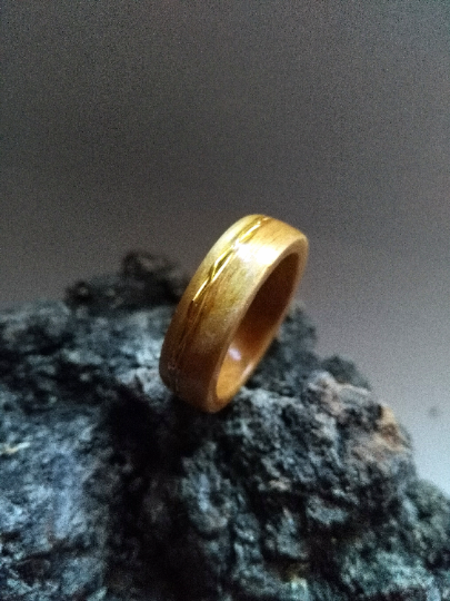 Aspen and Gold Braid Bentwood Ring