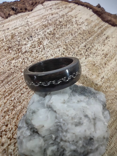 Dyed Oak and Steel chain Bent Wood Ring