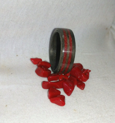 Gray Oak and Red Stone Bentwood Ring