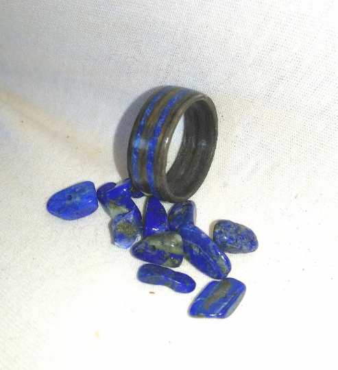 Gray Oak and Lapis Lazuli Bentwood Ring