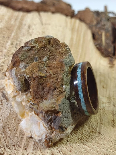 Hickory and Turquoise Bentwood Ring