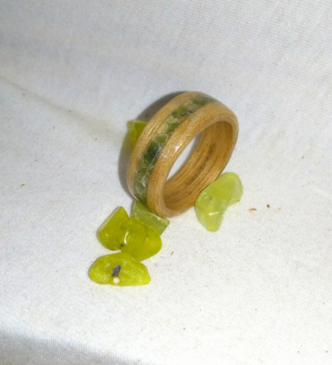 Oak and Jade Bentwood Ring