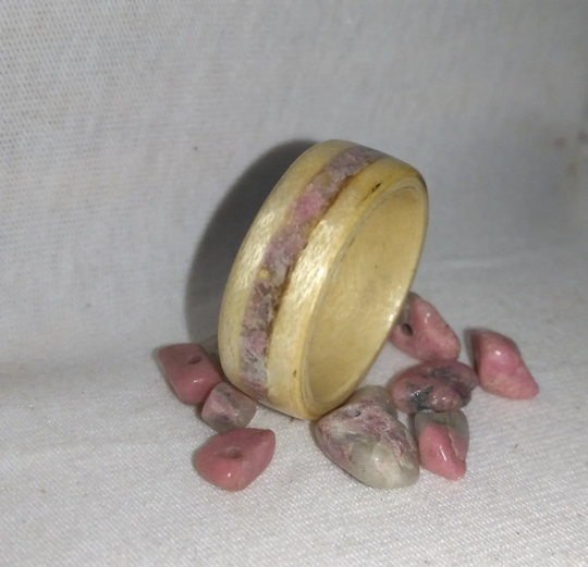 Maple and Pink Rhodonite Bentwood Ring