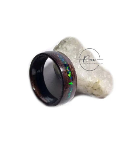 Rosewood and Black Opal Bentwood Ring