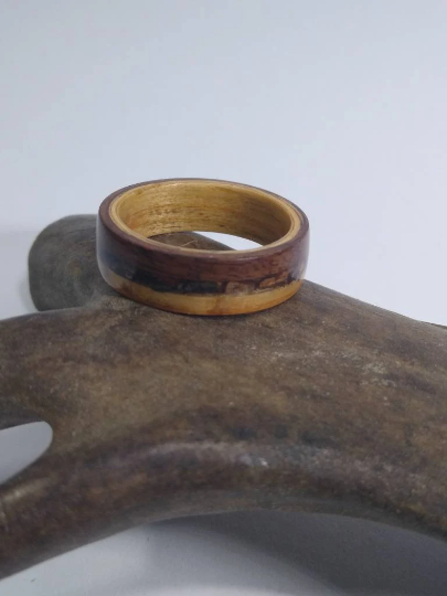 Willow Rosewood and Spruce Bark Bentwood Ring