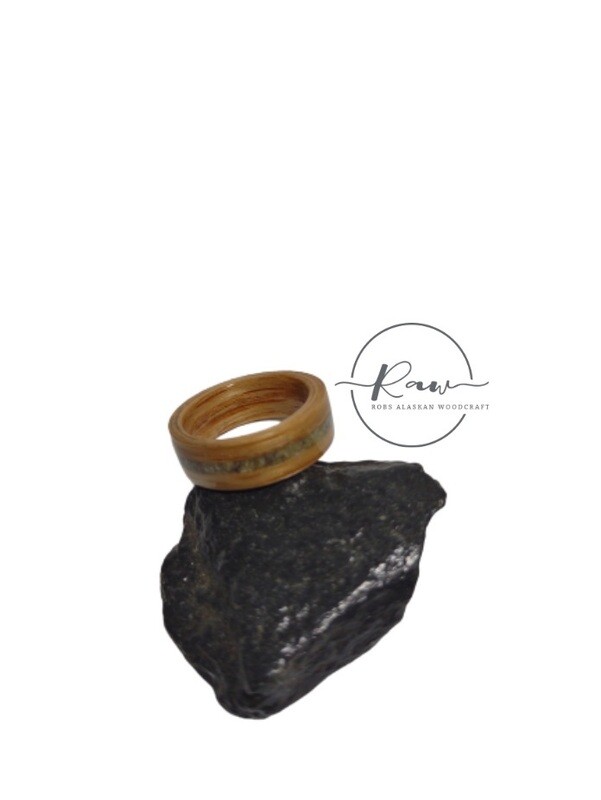 Red Oak and Jade Bentwood Ring