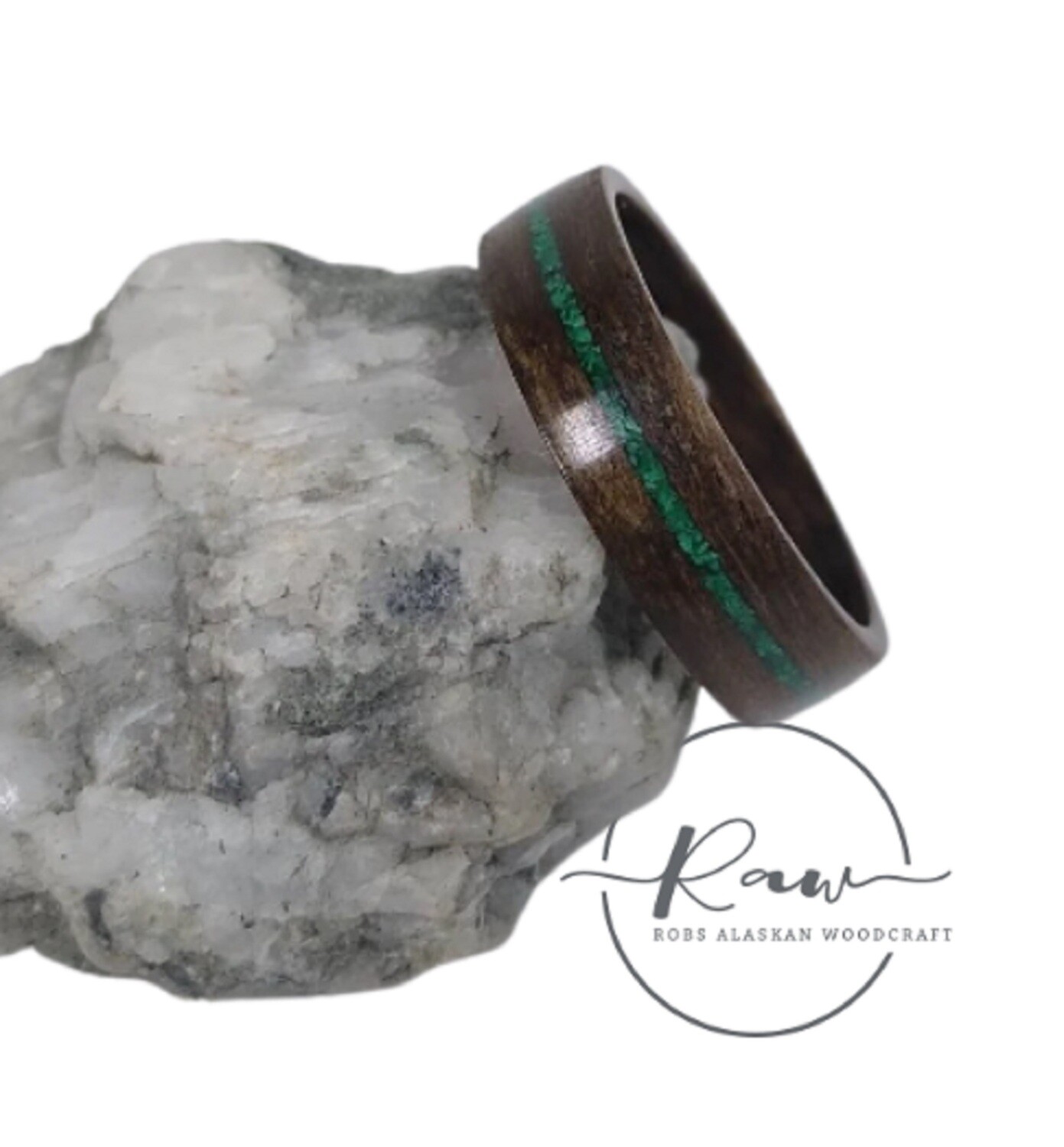 Australian Walnut and Malachite Bent Wood Ring