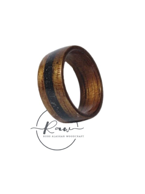 Koa and Natural lava rock Bentwood Ring