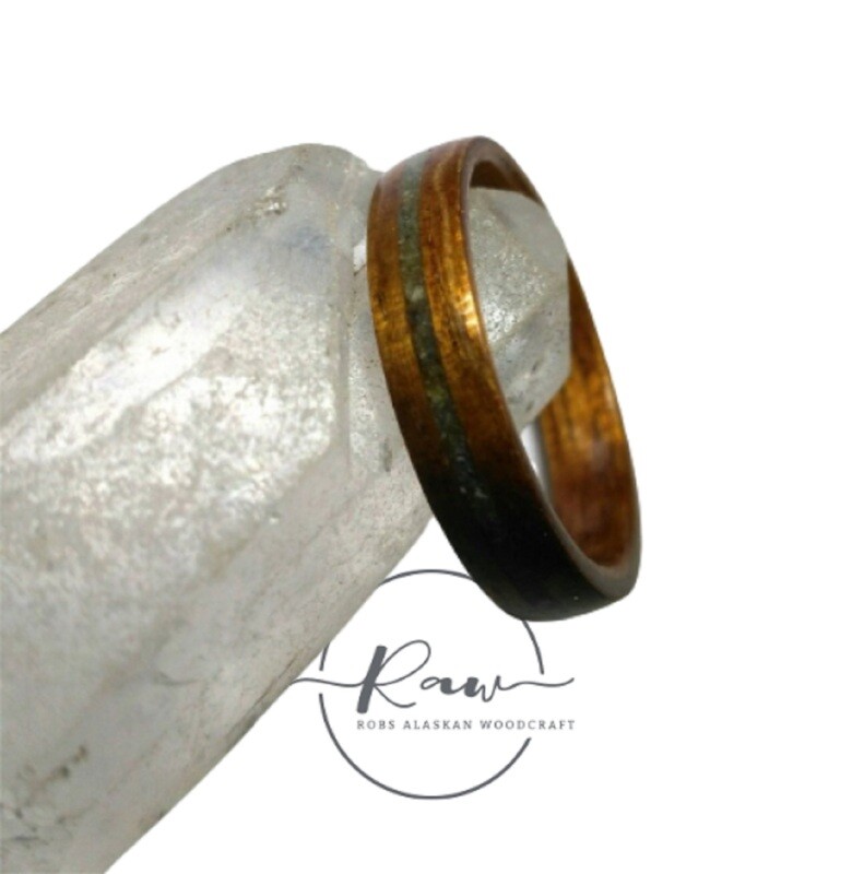 Koa and Jade bent wood ring
