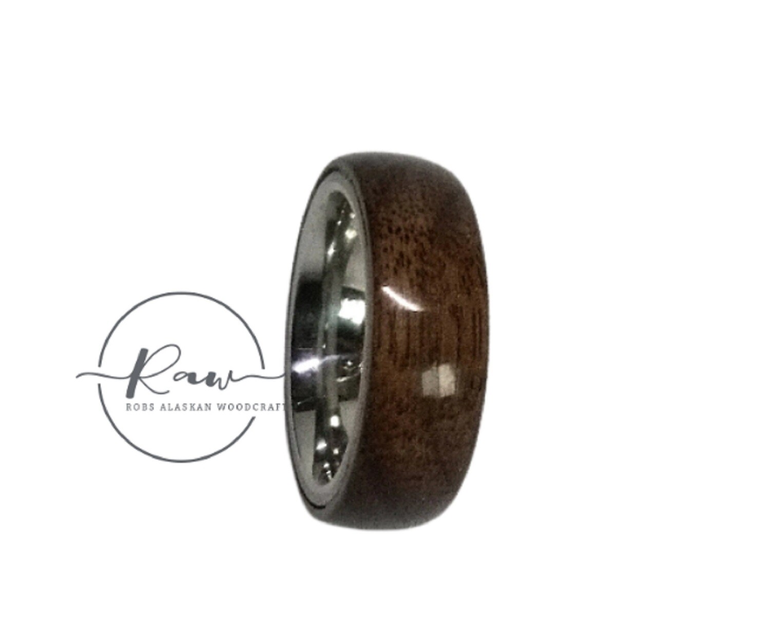 Black Walnut and Stainless Steel Bent Wood ring