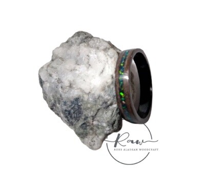 Opal and Gray Oak Bent Wood Ring