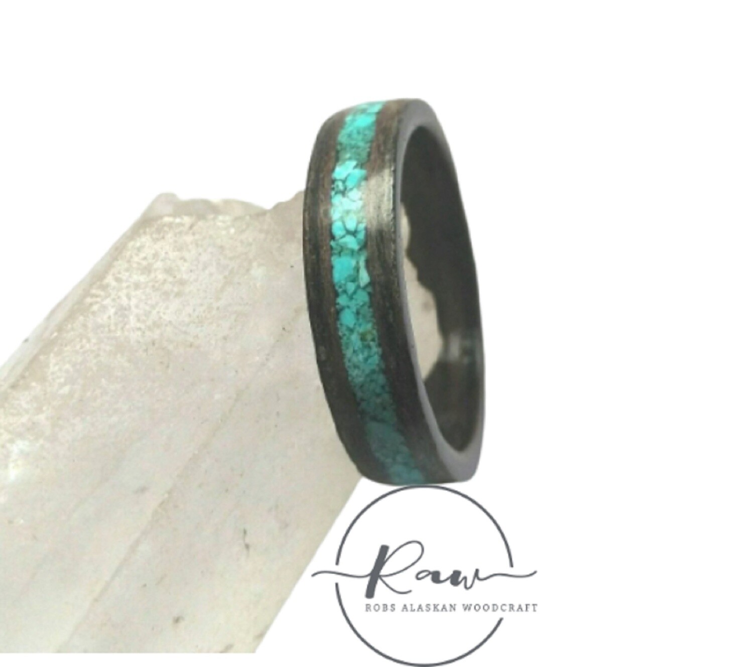 Turquoise and Gray Oak Bentwood Ring