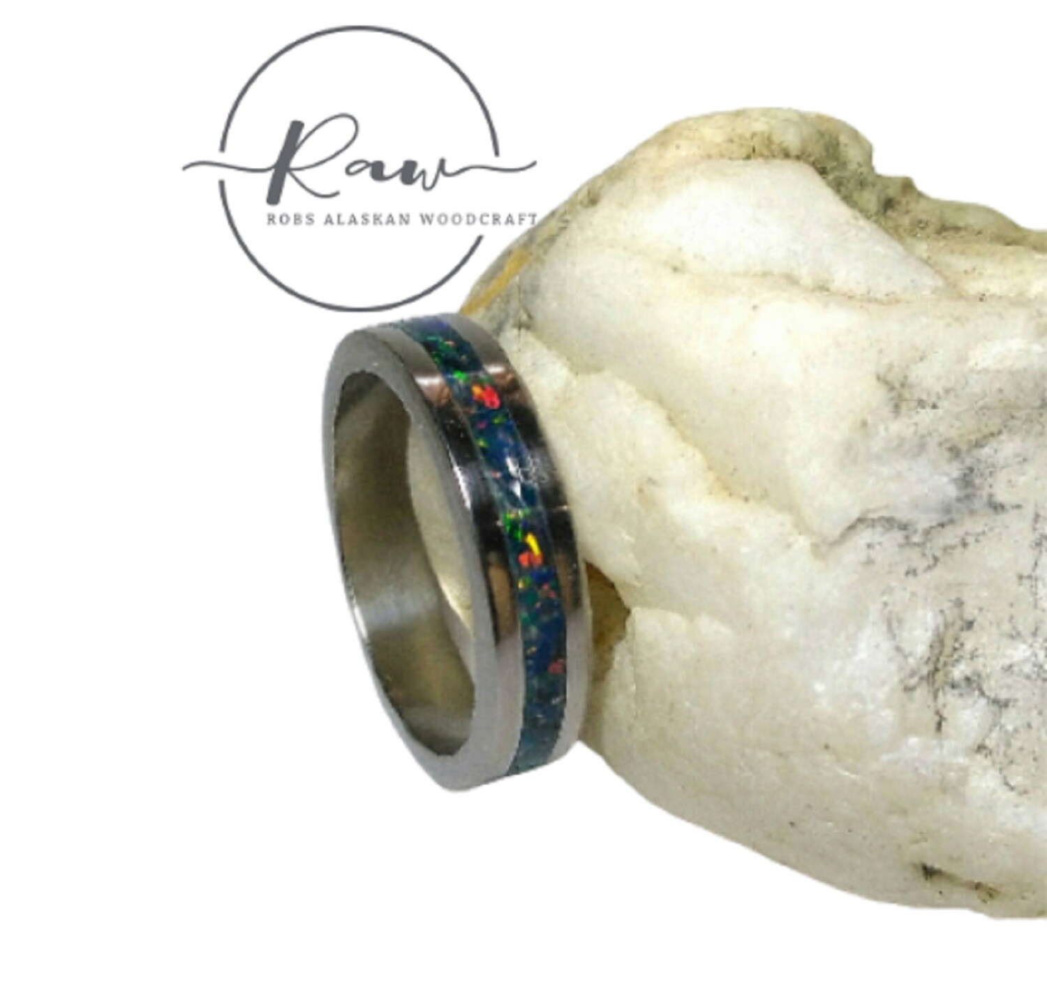 Titanium and Black Emerald Opal Ring