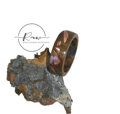 Walnut and Copper Confetti Bent Wood Ring