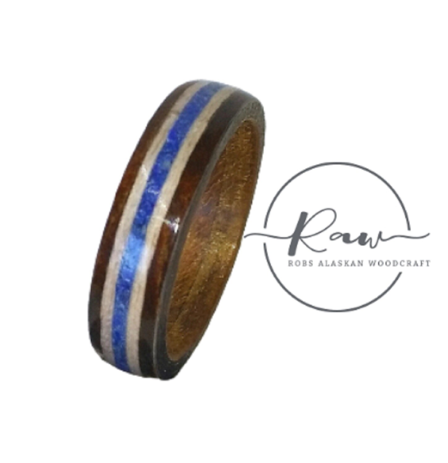 Hickory with Sand Oak and Lapis Lazuli Bentwood Ring