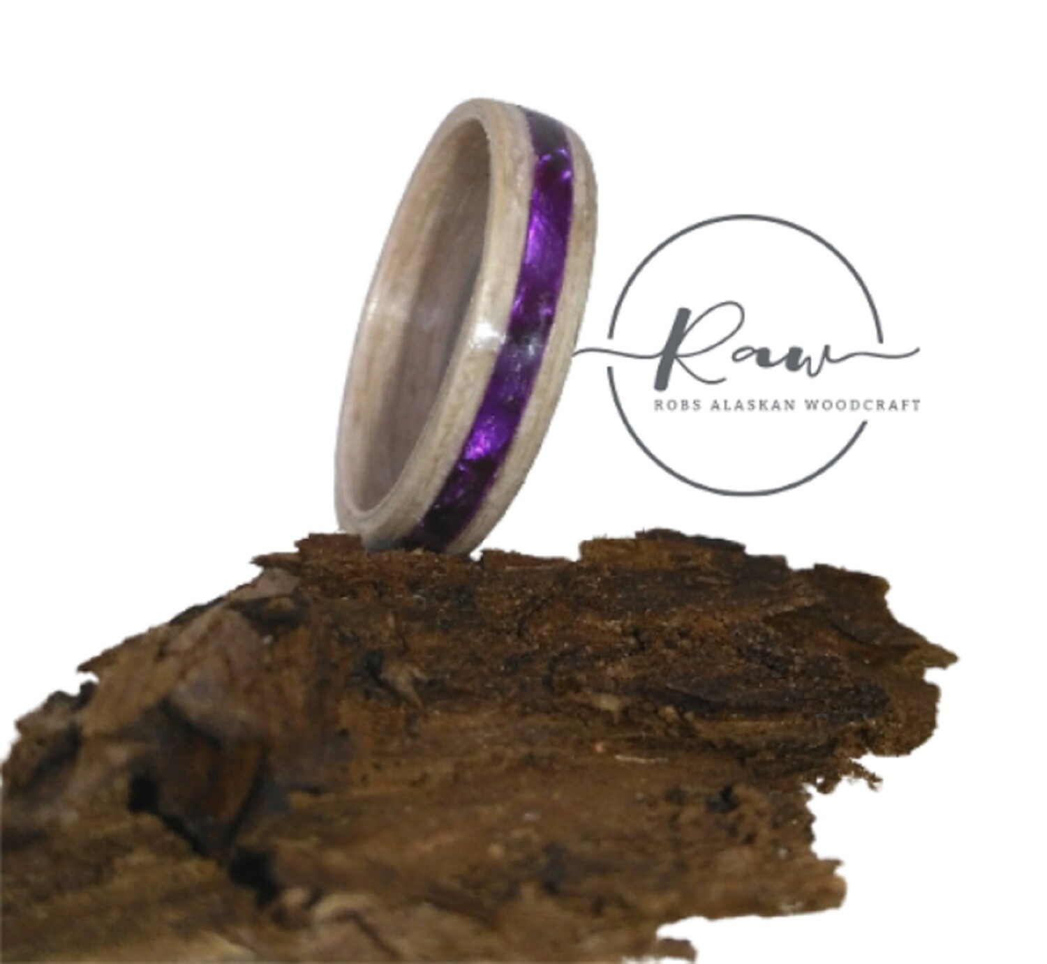 Purple Flash Light Gray Ebony Bentwood Ring