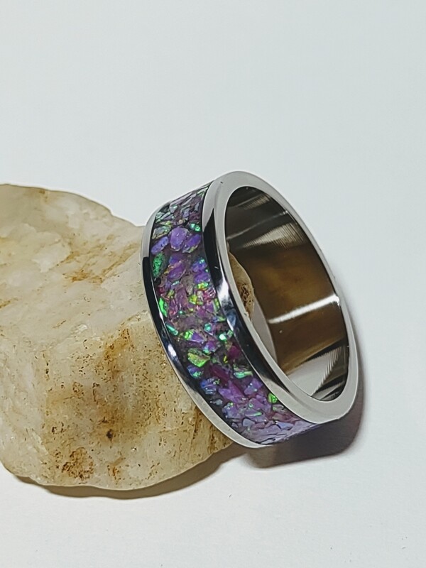 Pink Petunia Opal Titanium Ring