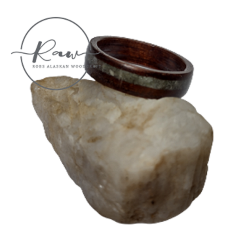 Hickory and Jade Offset Bentwood Ring