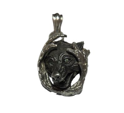 Wolf Pendant Green Moissanite Eyes