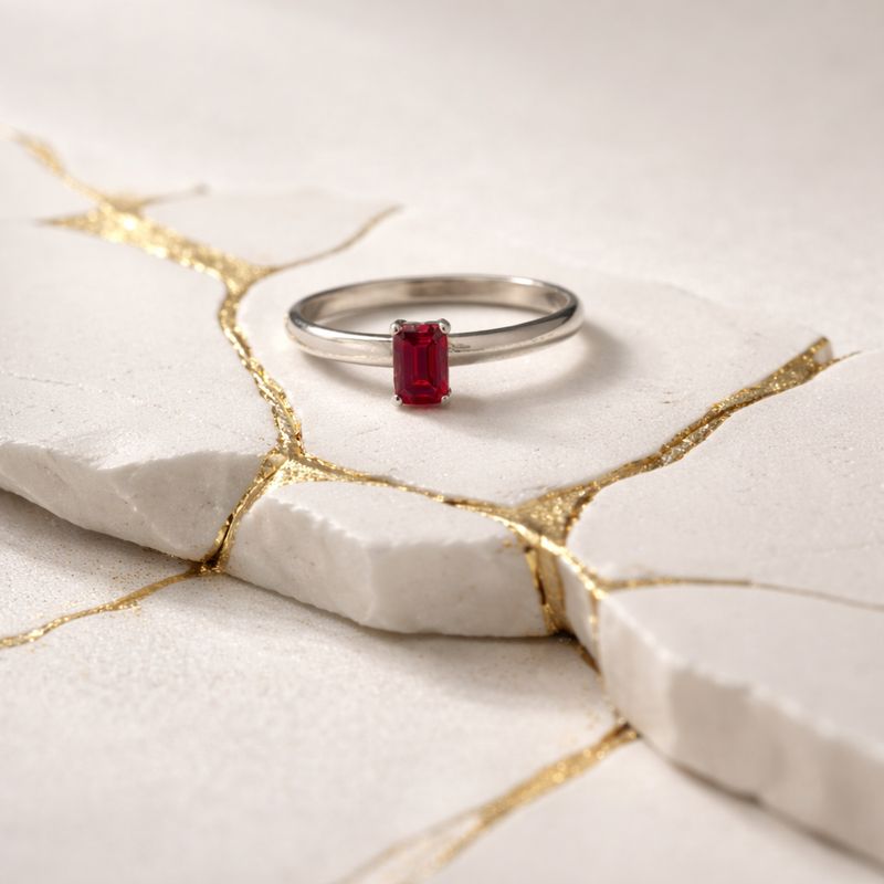 Pigeon Blood Red Moissanite Sterling Silver Ring