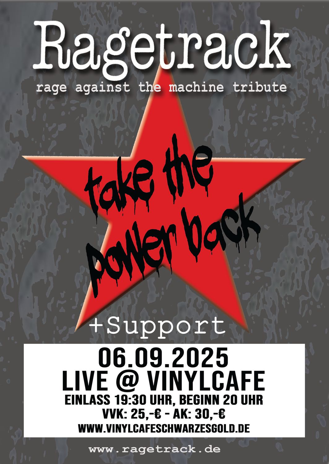 Tickets: Ragetrack (RATM Tribute) + Support LIVE@Vinylcafe - 06.09.2025