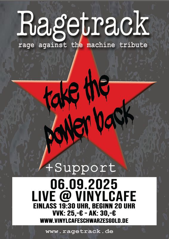 Tickets: Ragetrack (RATM Tribute) + Support LIVE@Vinylcafe - 06.09.2025
