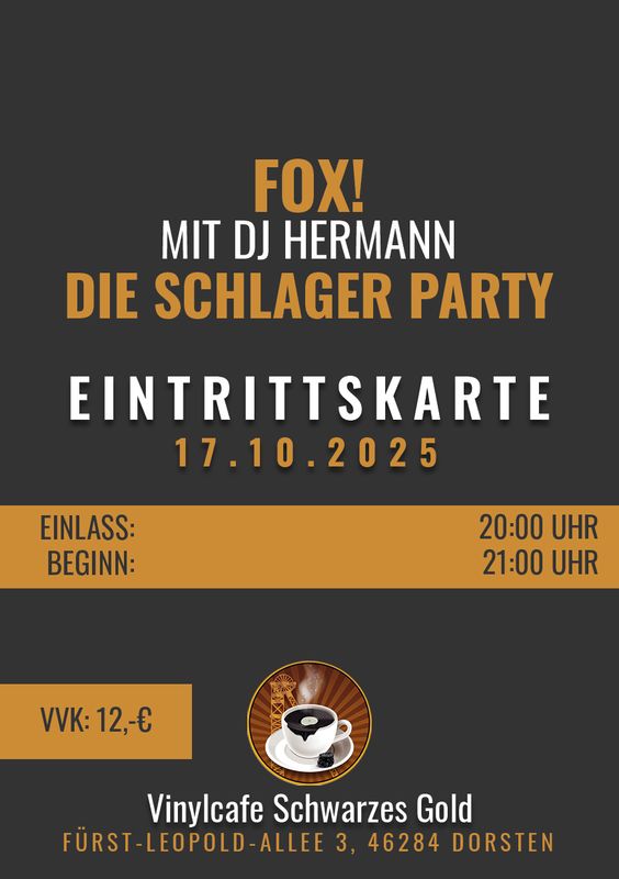 Tickets: FOX! - Die Schlager Party mit DJ Hermann - 17.10.2025